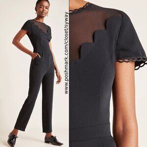 Anthropologie Harlyn Adeline Black Scalloped Sheer Top Jumpsuit